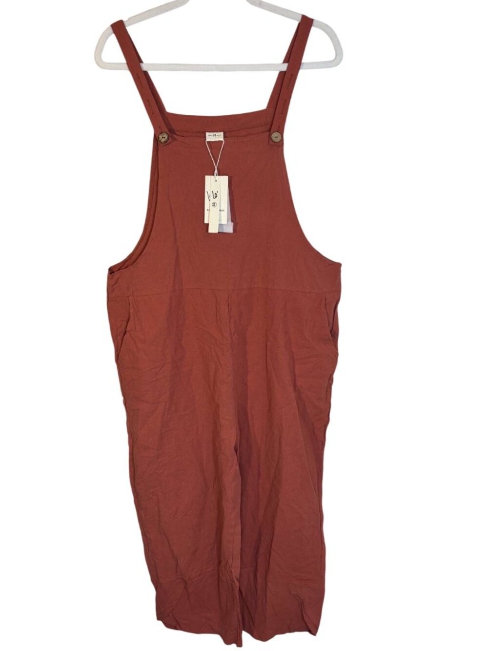 NEW Magi Moda Womens Terra Cotta Sleeveless 100% Cotton Overalls Pockets Size XL